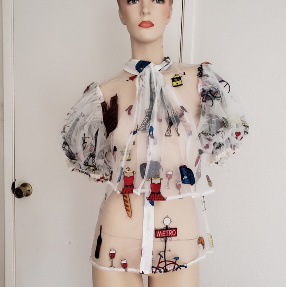 Balloon sleeve see through Gracia top S - Picture 2 of 4